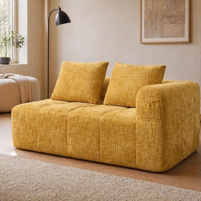 Divano 2 posti con chaise longue 158x90 cm in ciniglia gialla HOMVRA