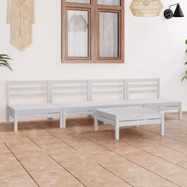 Set Divani da Giardino 5 pz Bianco in Legno Massello di Pino 3082488