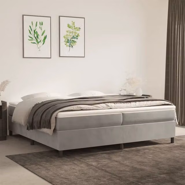 Letto a molle con materasso ibrido vidaXL in velluto grigio e bianco L/P/H: 200 x 200 x 35 cm – 1