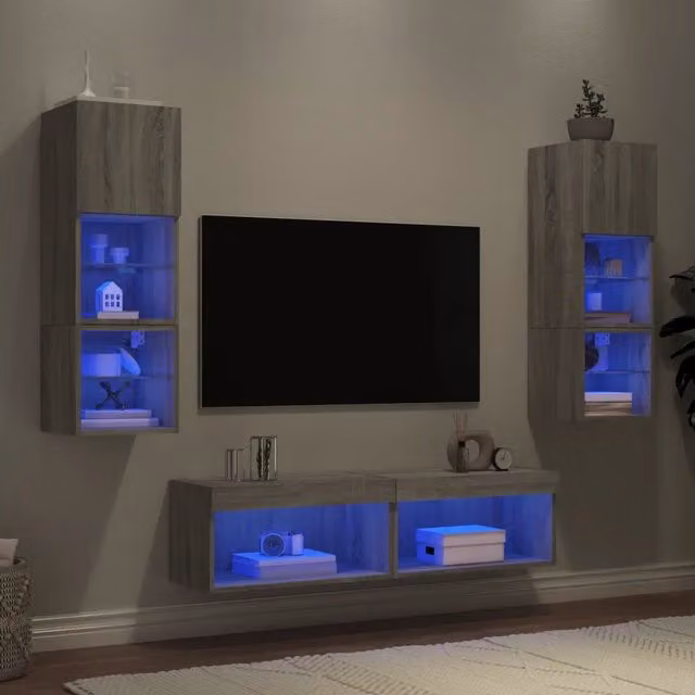 Mobili TV a Muro con LED 6pz Grigio Sonoma Legno Multistrato 3216620
