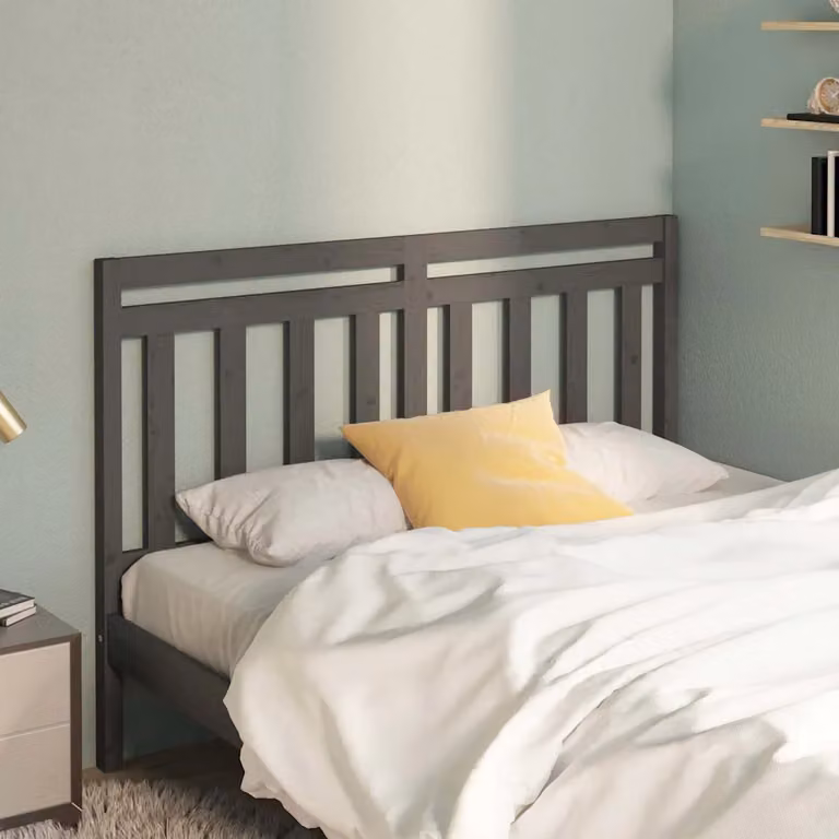 Testiera per letto vidaXL in legno massello di pino, grigia, L 126 cm x P 4 cm x H 100 cm