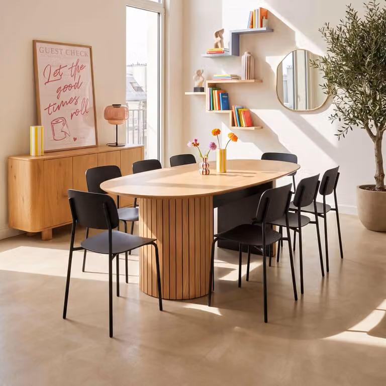 Tavolo da pranzo con piano in MDF impiallacciato in rovere - Oviala Naya