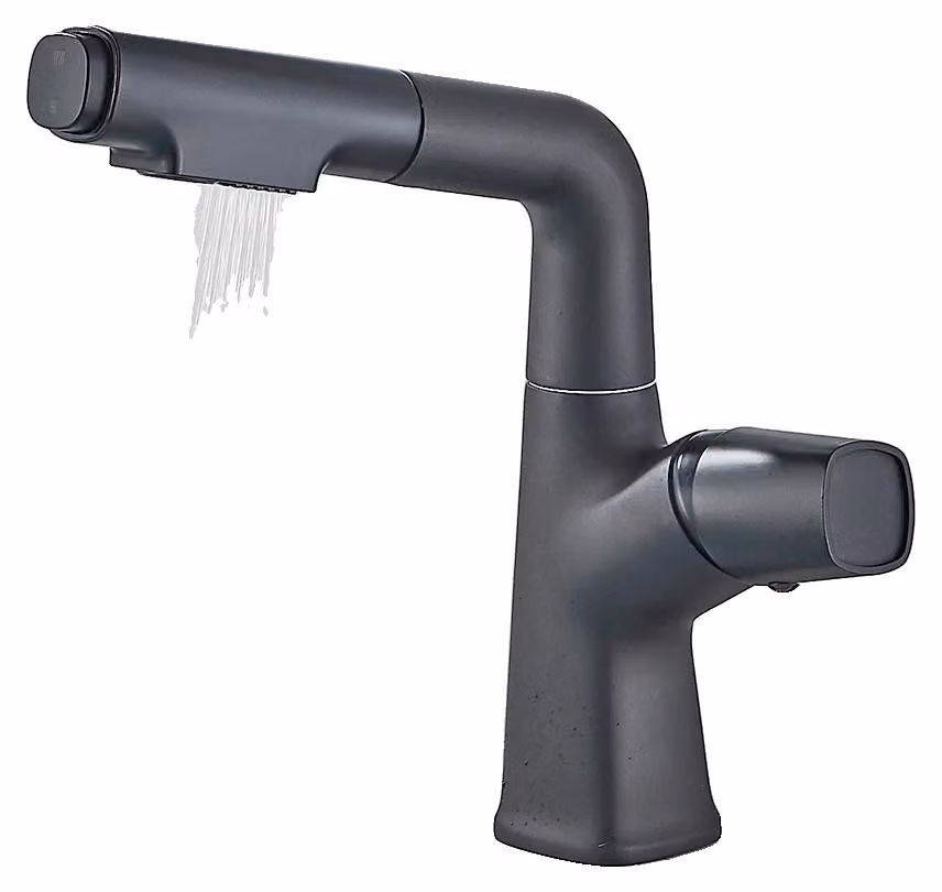 Rubinetto per lavabo, montato a soffitto, con design estraibile, colore nero