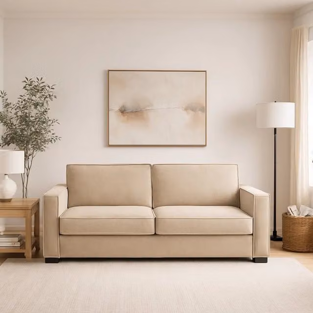 Divano a 2 posti Eletta TALAMO ITALIA in tessuto beige, design moderno Made in Italy, L: 200 cm, H: 90 cm, P: 95 cm