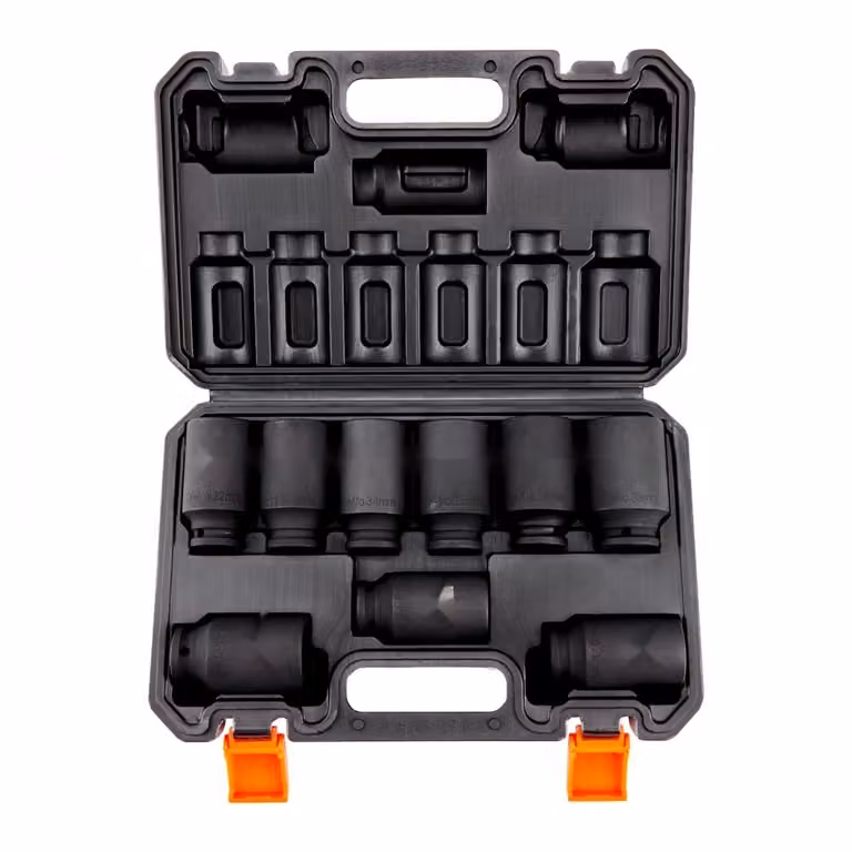 Set di chiavi a bussola a percussione, 9 pezzi - 6 punte - 1/2 pollice - Azionamento metrico - Set di utensili a cricchetto per bit