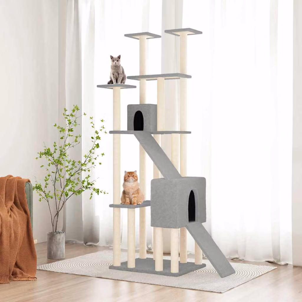 vidaXL Albero per Gatti con Tiragraffi in Sisal Grigio Altezza: 190 cm