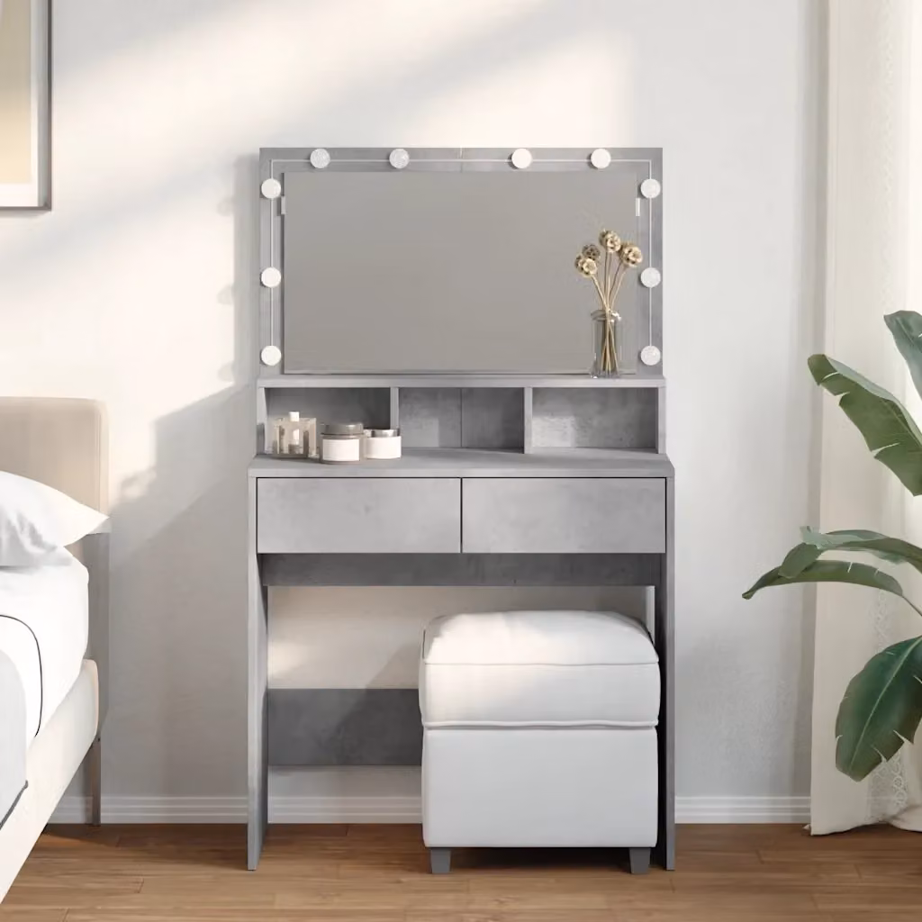 Toeletta Hollywood LED con Tavolo da Trucco in Grigio Cemento L: 80 cm, P: 41 cm, H: 134,5 cm – 2