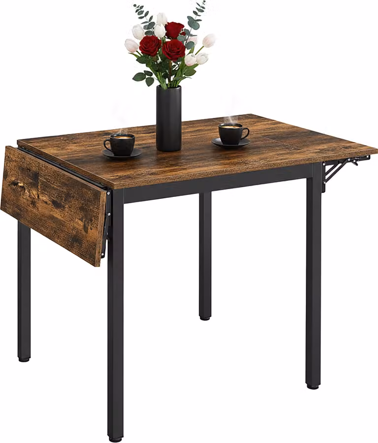 Tavolo da pranzo pieghevole Relaxdays, 2-4 persone, L x P x A 76x120x78 cm, tavolo pieghevole salvaspazio, cucina, MDF, ferro, marrone/nero