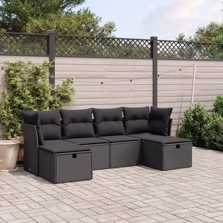 Maison Exclusive - Set da giardino 6 pezzi con cuscini in polyrattan nero