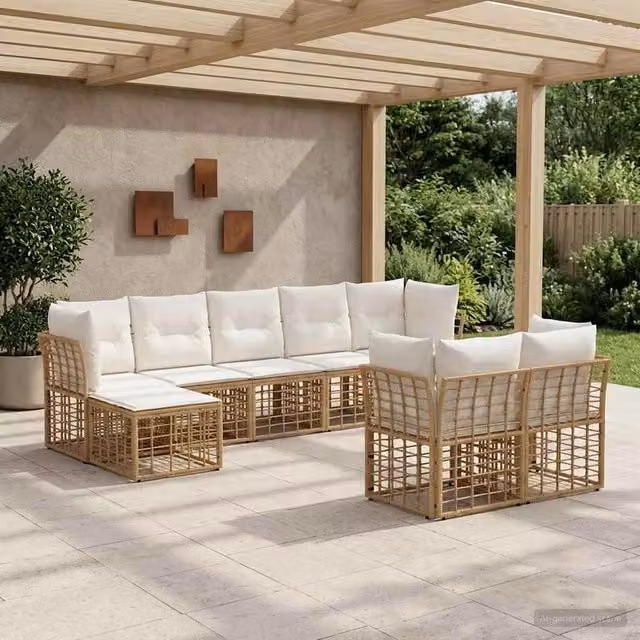Set di divani da esterno 9-Posti Naturale e Bianco Crema 3437566