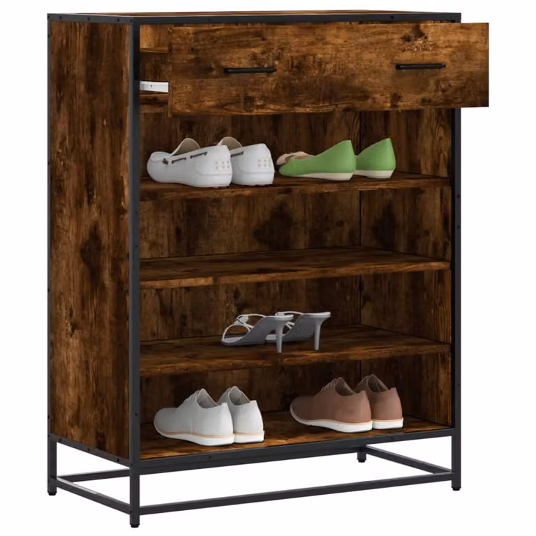 Scarpiera vidaXL in stile industriale con ante e ripiani, Rovere e Metallo, Marrone, L: 75 cm, P: 38 cm, H: 97,5 cm