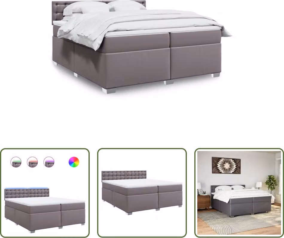 The Living Store Letto a molle con materasso grigio 200x200 cm in Pelle finta