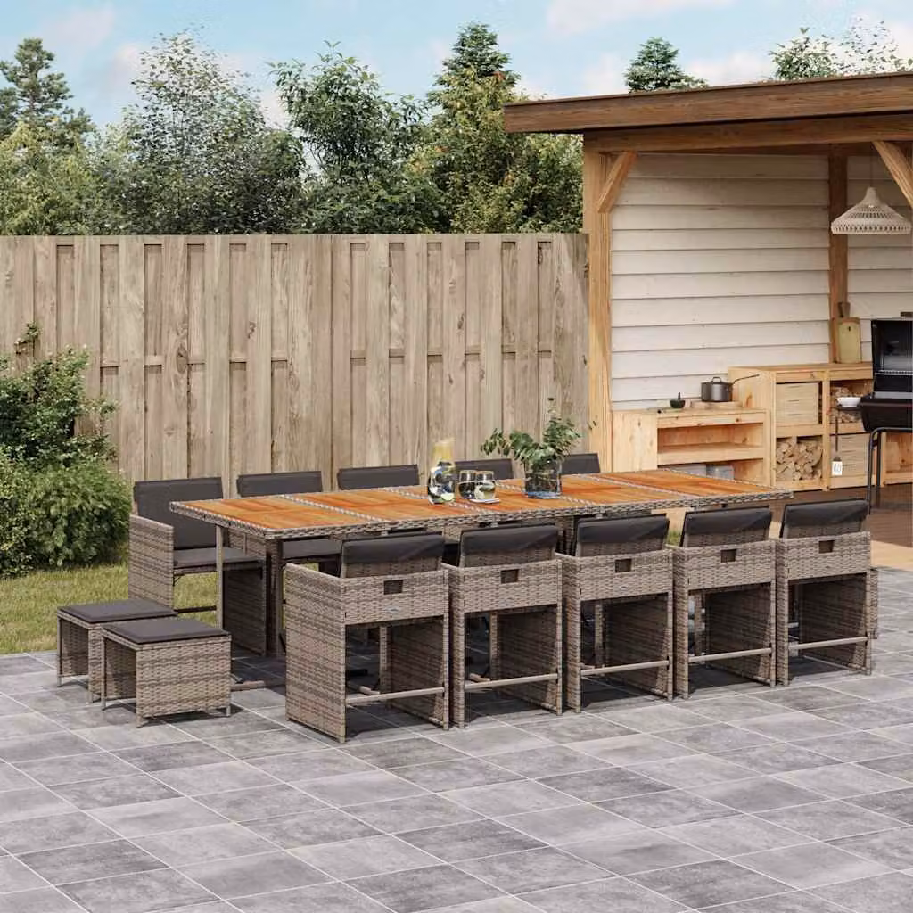 vidaXL Set da Pranzo da Giardino 15 pz in Polyrattan e Legno di Acacia Grigio e Marrone