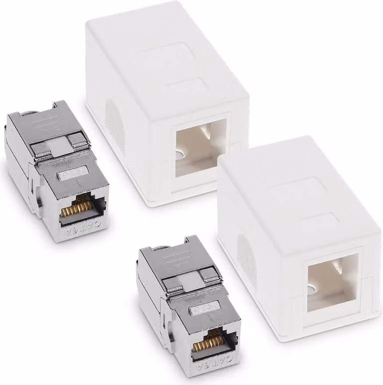 kwmobile 2x CAT 6A presa di rete a parete incl. 2x moduli Keystone - 1 porta RJ45 presa 10 Gbit/s - Presa di rete LAN a parete Set di prese Internet in bianco