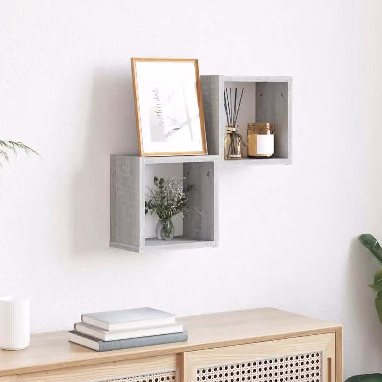 Set di 2 scaffali da parete moderni vidaXL in MDF Grigio, L 26 cm x P 15 cm x H 26 cm