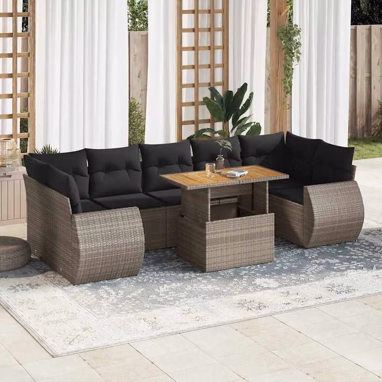 Set Divano da Giardino vidaXL a Forma di L in Polyrattan Grigio con Cuscini e Tavolino da Esterno