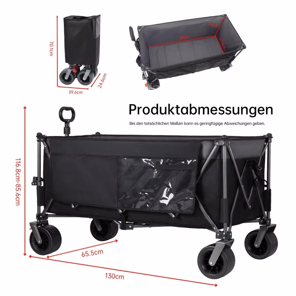 Carrello da trasporto pieghevole Minimal nero con ruote all-terrain, capacità 300L e portata 250kg, L/P/H: 130 x 17 x 10 cm – 2