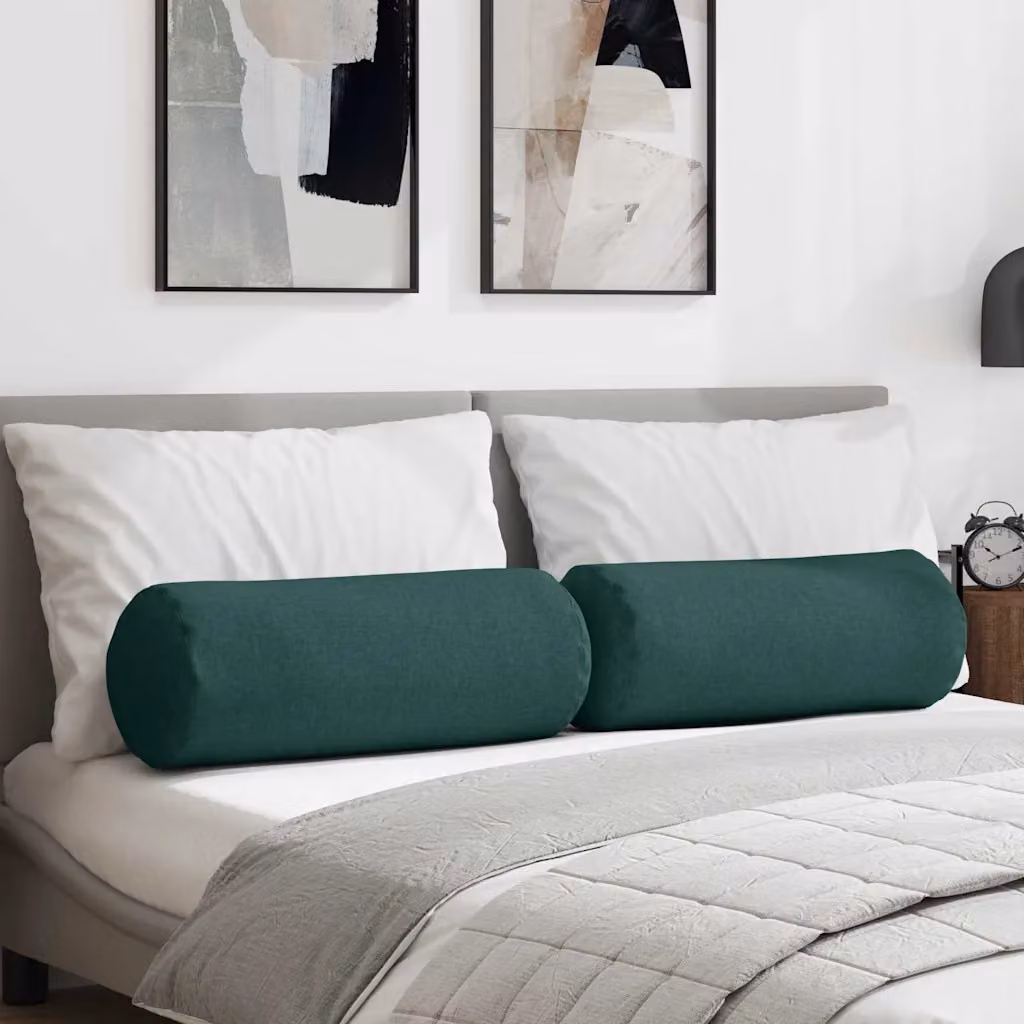 Set di 2 cuscini a rullo vidaXL in tessuto verde scuro, lavabili e con rivestimento rimovibile, Ø 25 x 70 cm