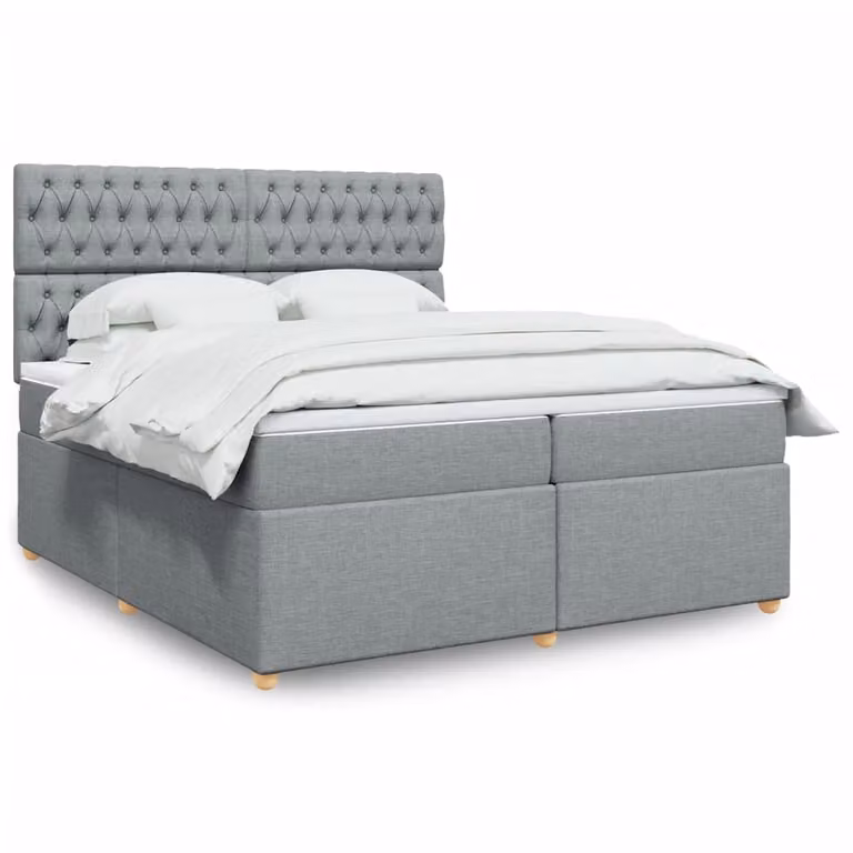 vidaXL Giroletto a Molle con Materasso in Tessuto Grigio Chiaro e Bianco, L/P: 200 x 200 cm