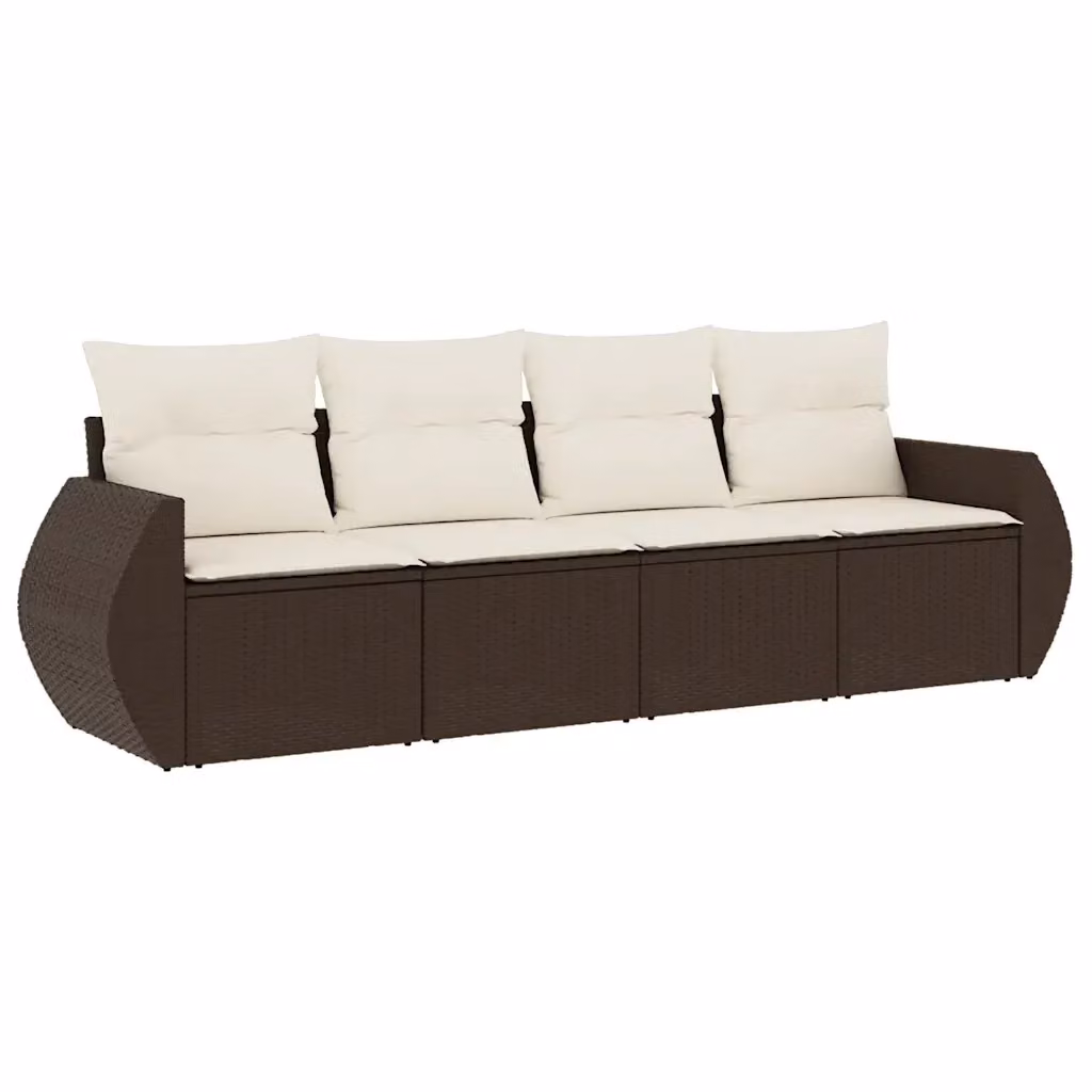 Set Divano da Giardino 4 Pezzi Design Mania in Polyrattan Marrone con Cuscini Imbottiti e Tessuto Resistente ai Raggi UV – 2