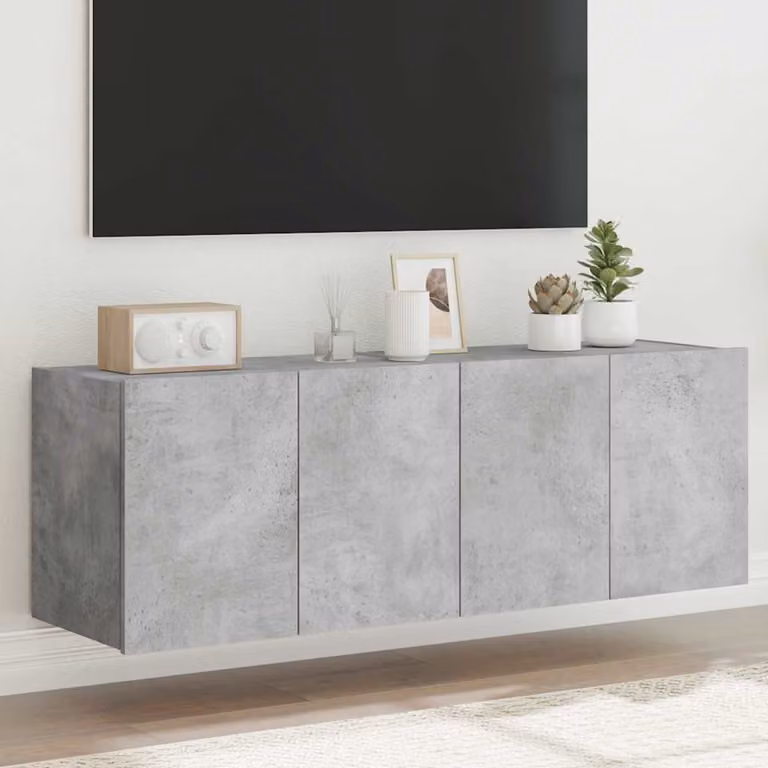 Set di 2 mobili TV da parete vidaXL con luci LED integrate, design minimalista in grigio cemento, L: 60 cm, P: 35 cm, H: 41 cm