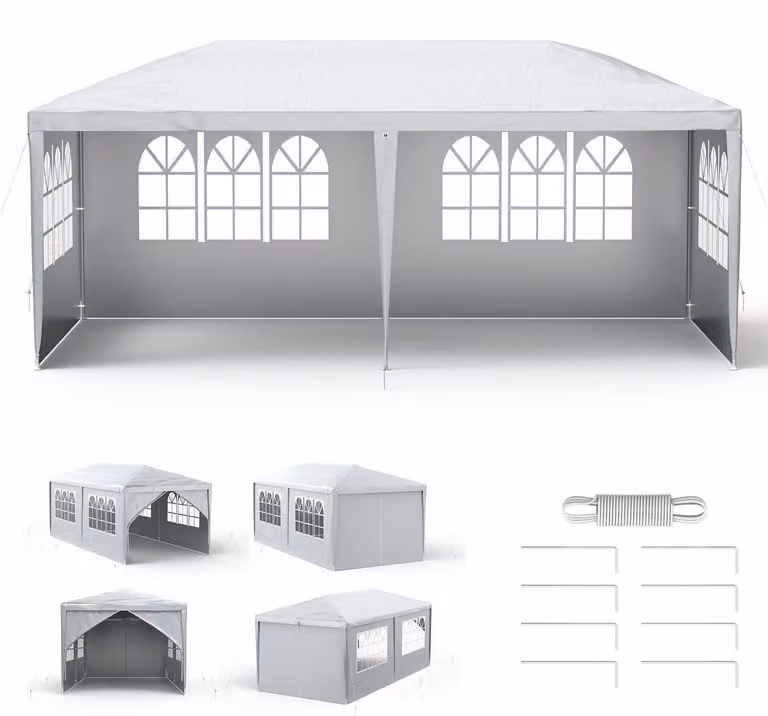 Tenda da campeggio impermeabile con 4 pareti, dimensioni 3 x 6 metri, colore grigio