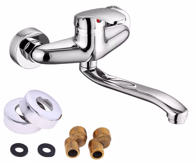 Rubinetto da parete, miscelatore monocomando, con controllo separato per acqua fredda e calda, girevole a 360°, per cucina o bagno