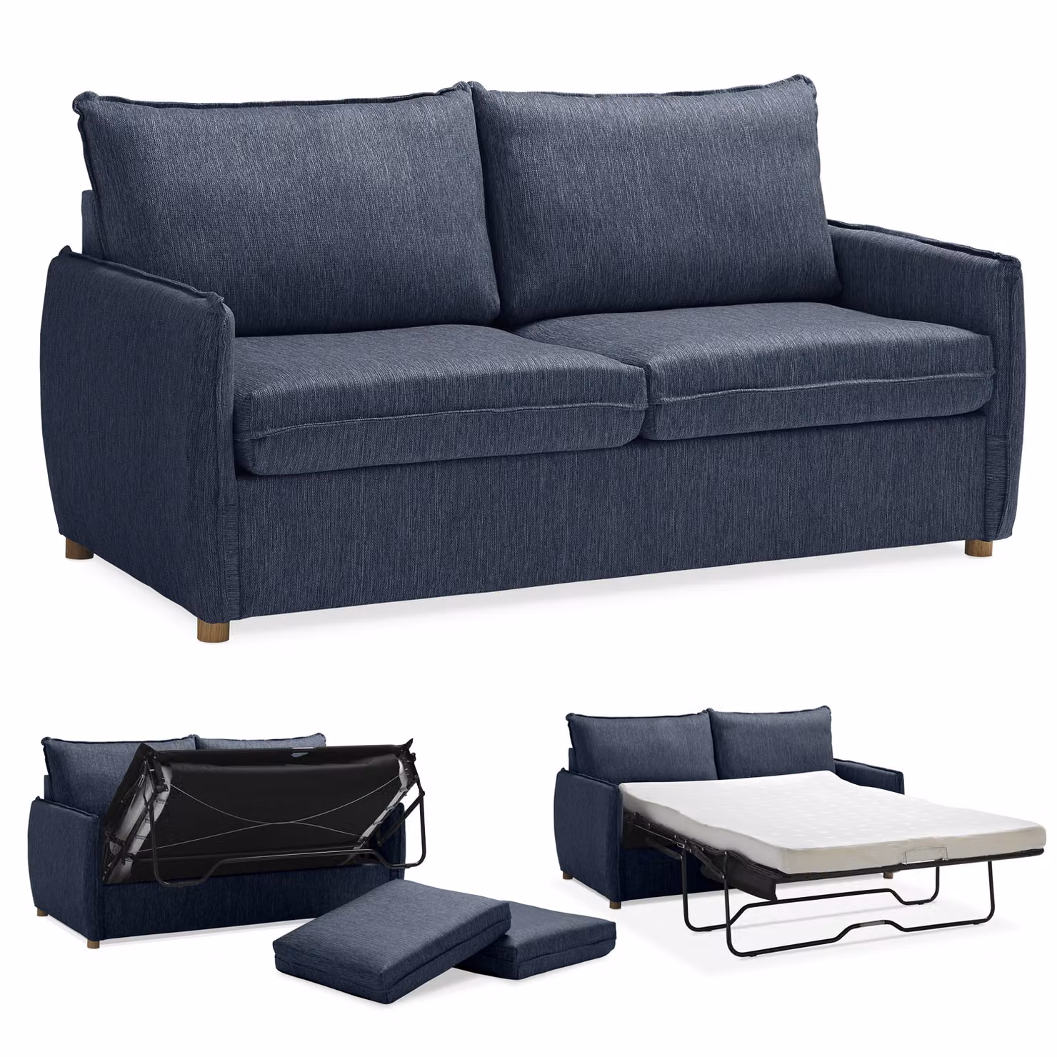 Divano Letto con Materasso Matrimoniale Memory GRACE Blu