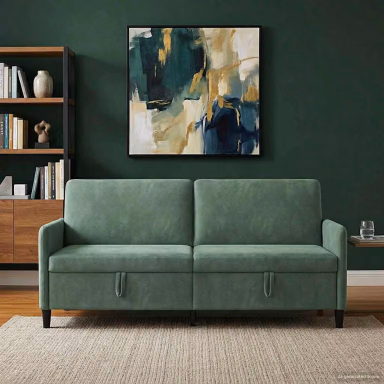 Divano moderno vidaXL con contenitore apribile in tessuto verde mare L: 192 cm, P: 78 cm, H: 87 cm