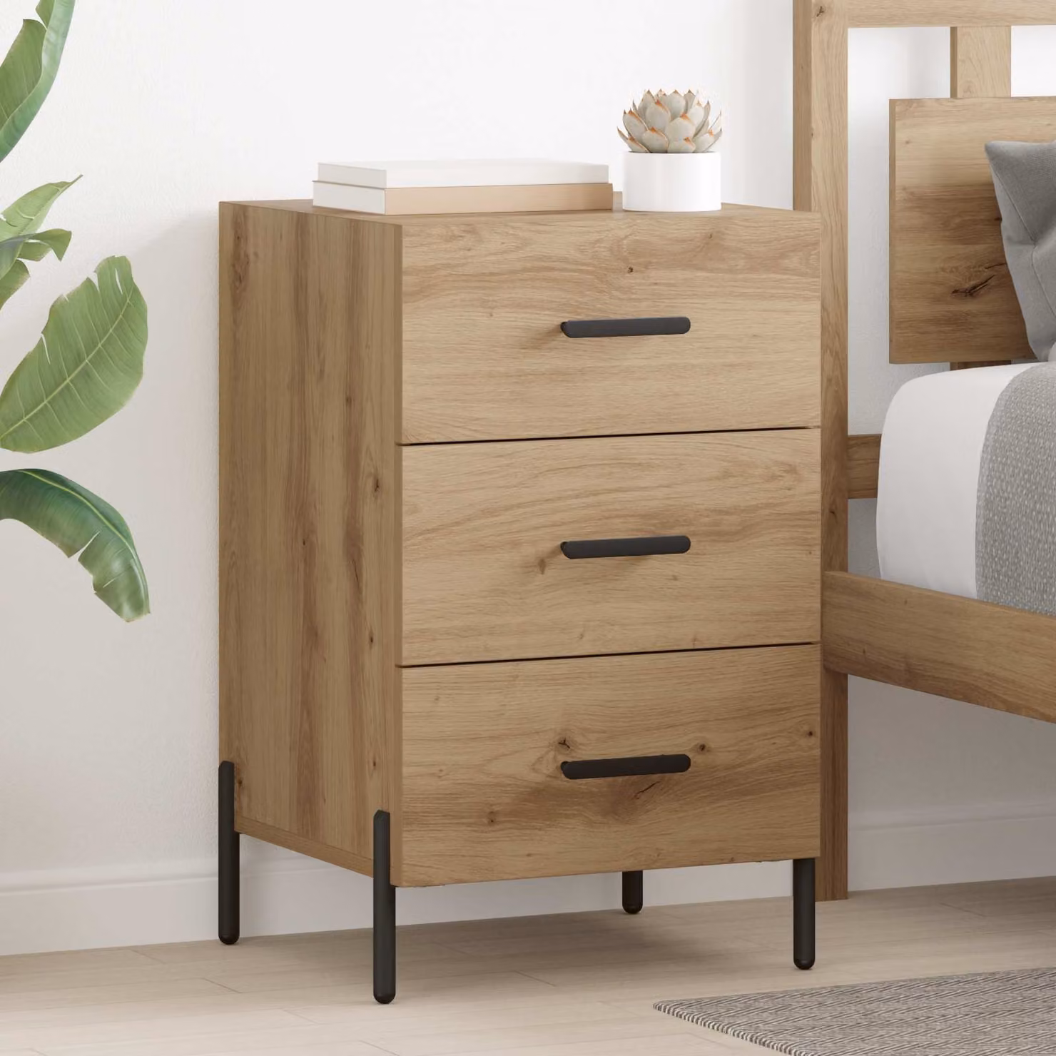 Armadio da Notte vidaXL in Rovere Marrone Stile Rustico L/P/H: 40 x 40 x 66 cm