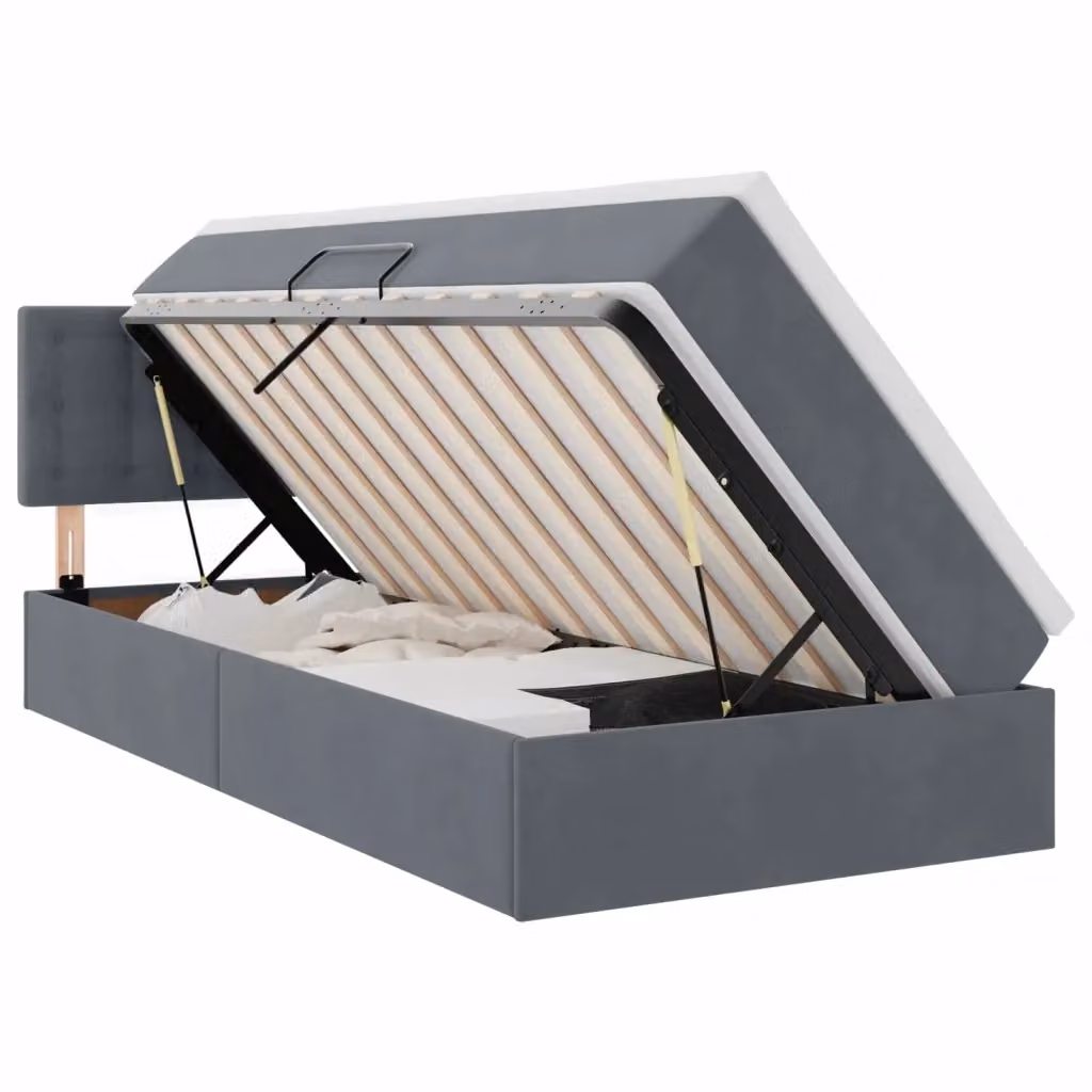 Letto con contenitore e illuminazione LED vidaXL in velluto grigio, L/P/H: 200 x 100 x 88 cm – 2