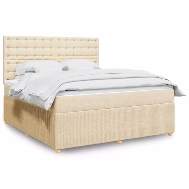 Letto Ibrido vidaXL con Giroletto a Molle e Materasso in Tessuto Beige e Bianco L/P/H: 180 x 200 x 150,5 cm