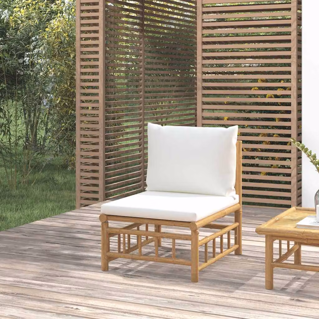 vidaXL Divano da giardino moderno in bambù con cuscini bianco