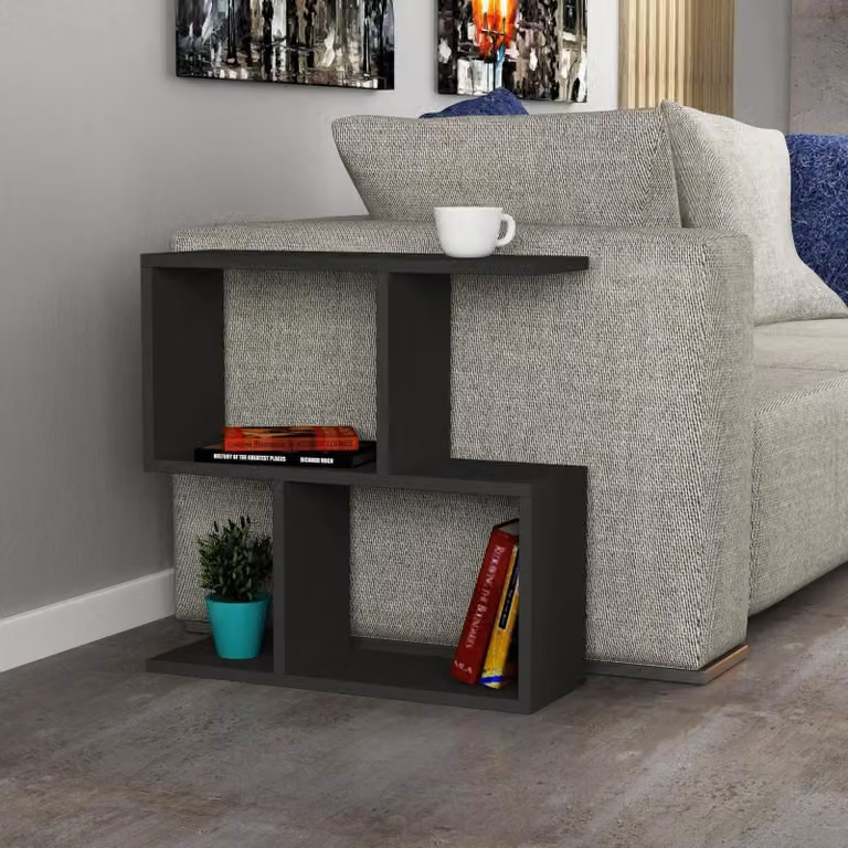 Dmora Tavolino da Salotto Fabrizia 20x60x60h cm Nero Antracite, 2 Vani Portariviste
