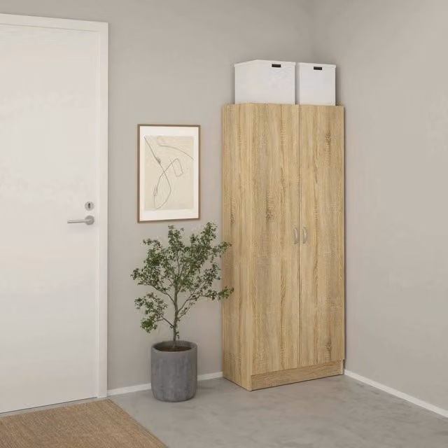 Scarpiera Erinni DMORA, Armadio da ingresso moderno in legno color quercia, L: 69 cm, P: 35 cm, H: 170 cm – 1