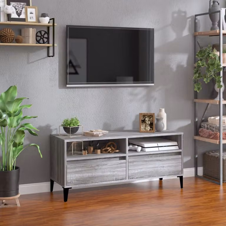 vidaXL Mobile Porta TV Grigio in Legno e Metallo con Ripiani Media L: 100 cm, P: 34,5 cm, H: 44,5 cm