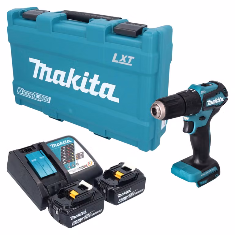 Trapano avvitatore a percussione a batteria Makita DHP 483 RGK 18 V 40 Nm brushless + 2 batterie da 6,0 Ah + caricabatterie + valigetta