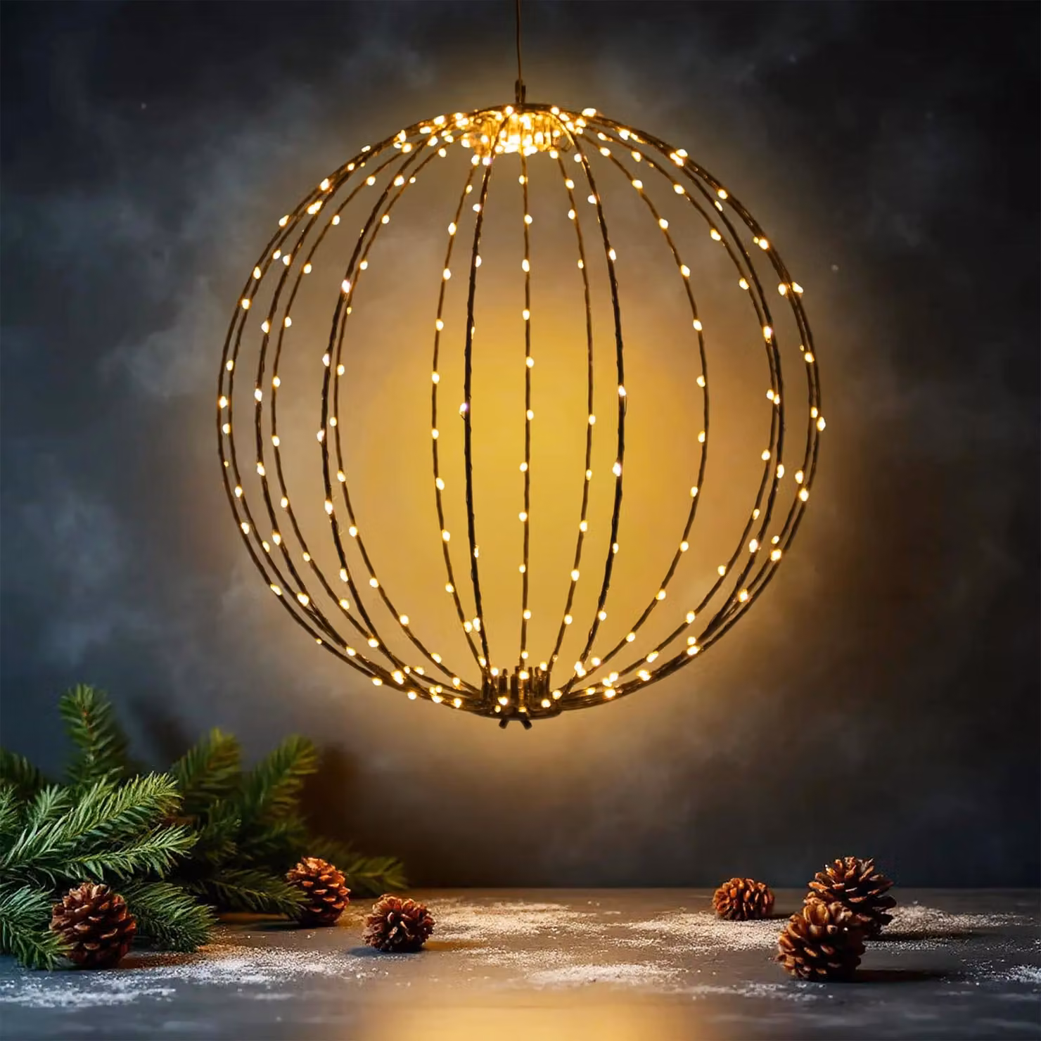 Sfera luminosa a sospensione per esterni 40 cm con timer e spina di rete - 240 LED - Luce decorativa da giardino extra bianca calda illuminata a filo