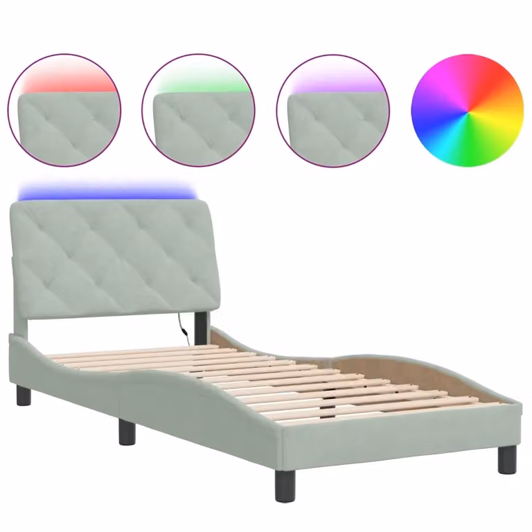 Giroletto vidaXL in velluto grigio con illuminazione LED e porta di ricarica USB, L/P/H: 90 x 200 cm