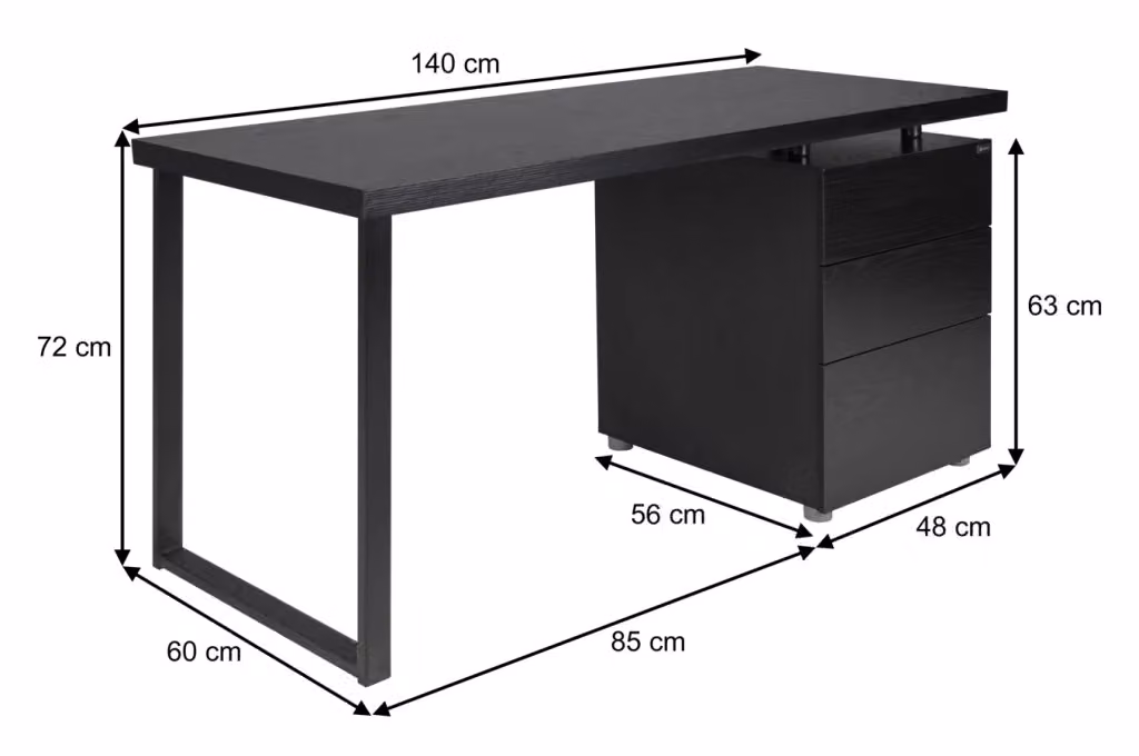 Scrivania moderna SAMIRA con cassettiera nera per ufficio o cameretta L: 140 cm, P: 60 cm, H: 72 cm – 2