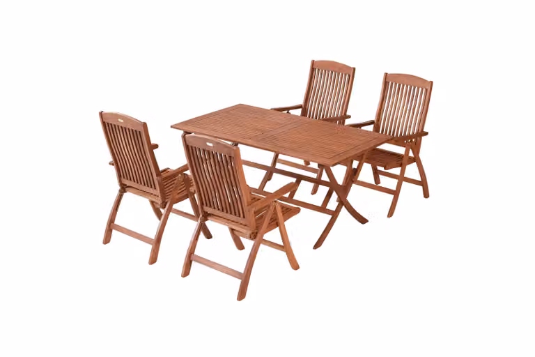 Merxx Maracaibo Set di mobili da giardino 5 pezzi, 4 poltrone pieghevoli, tavolo pieghevole 160 x 90 cm - Eucalipto