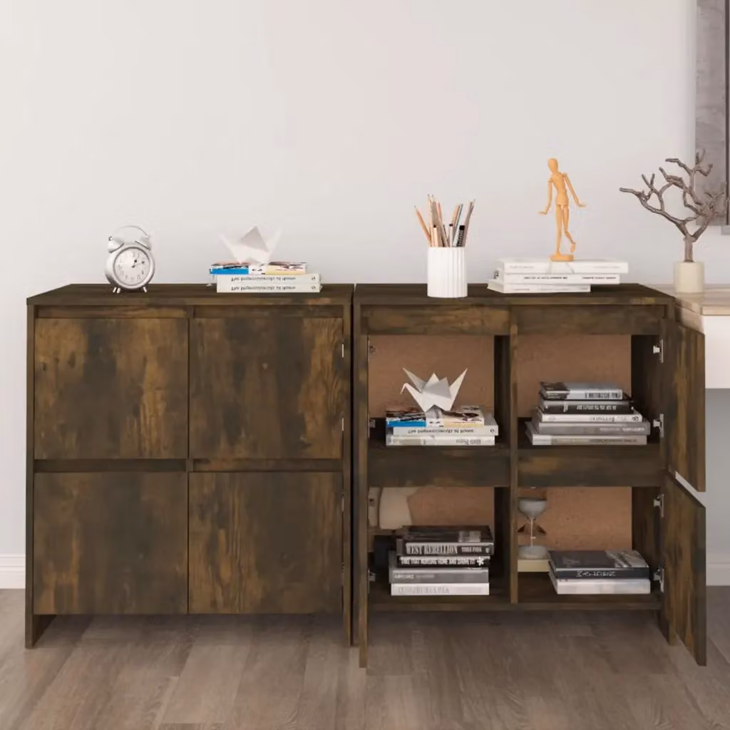 Set di 2 Credenze Buffet da pranzo in Legno Multistrato Rovere Fumo L: 70 cm, P: 41 cm, H: 75 cm – 2