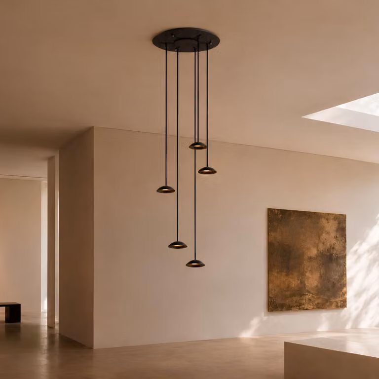 s.luce Santa Air LED lampada a sospensione per sala da pranzo a 5 fiamme Ø 60 cm baldacchino bianco a 5 fiamme semicircolari