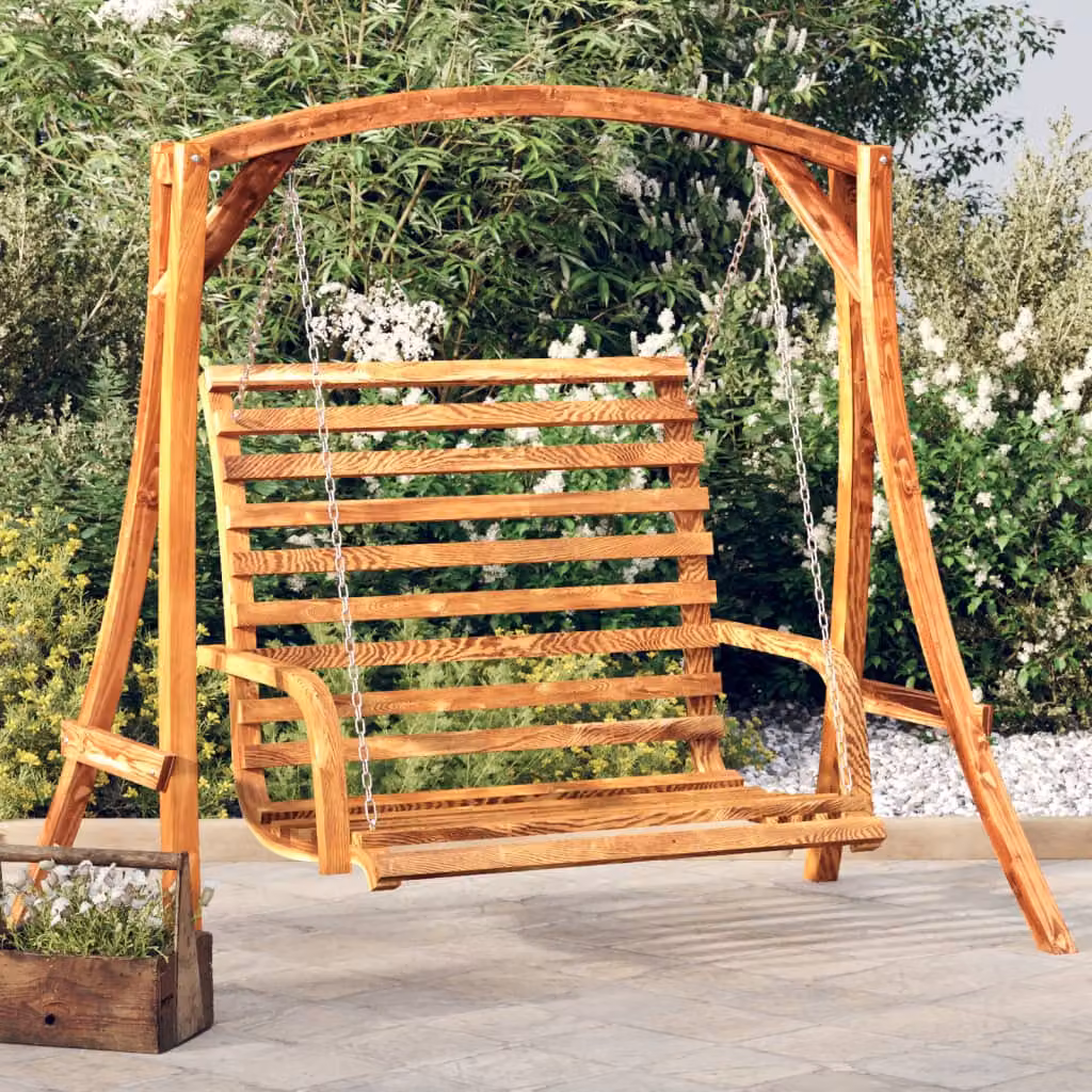 vidaXL Panca a Dondolo in Legno di Abete con Finitura Teak, Colore Marrone
