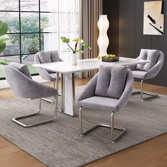 Sedia da Pranzo Girevole in Velluto con Cuscino, Set 4 Pezzi ¨C Xylo ¨C Grigio, Gambe Arcuate