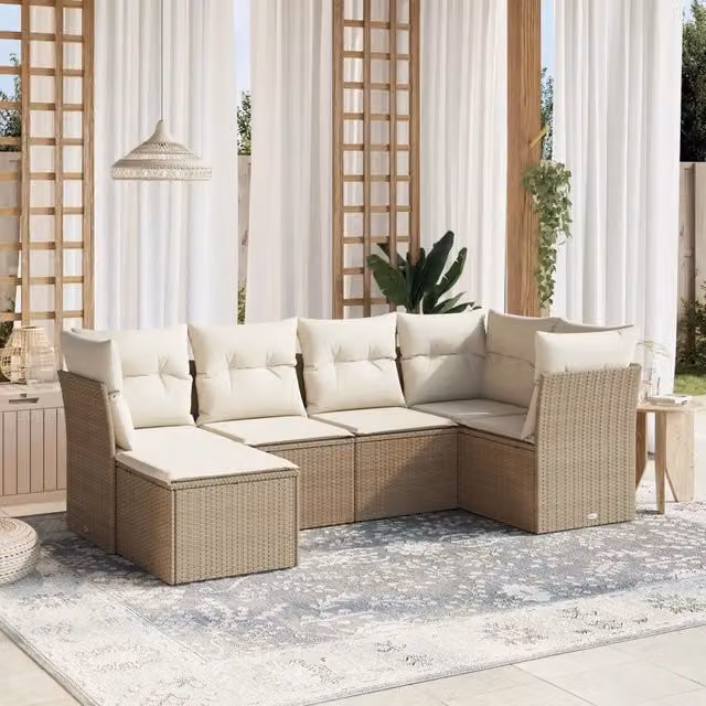 Set Divano da Giardino a L vidaXL in Polyrattan con Cuscini Beige e Struttura in Metallo – 1