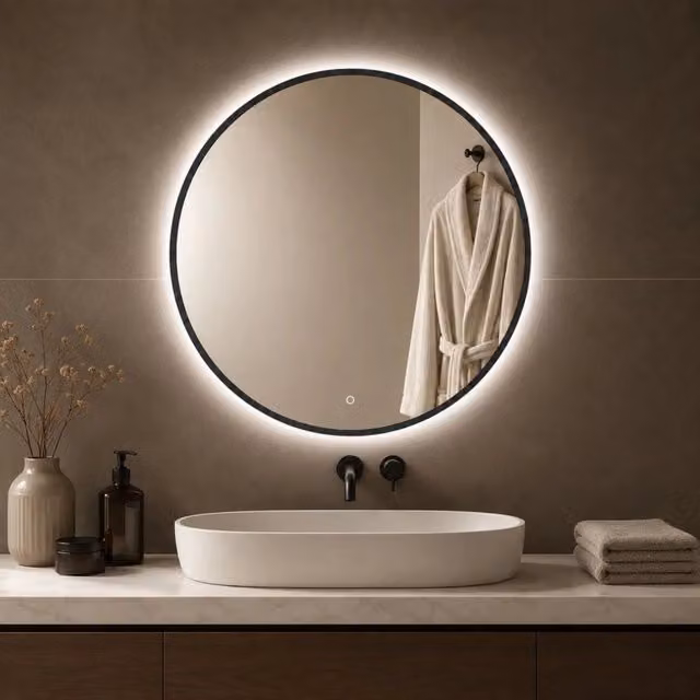 Specchio tondo nero con retroilluminazione LED dimmerabile e interruttore touch, Ø 60 cm