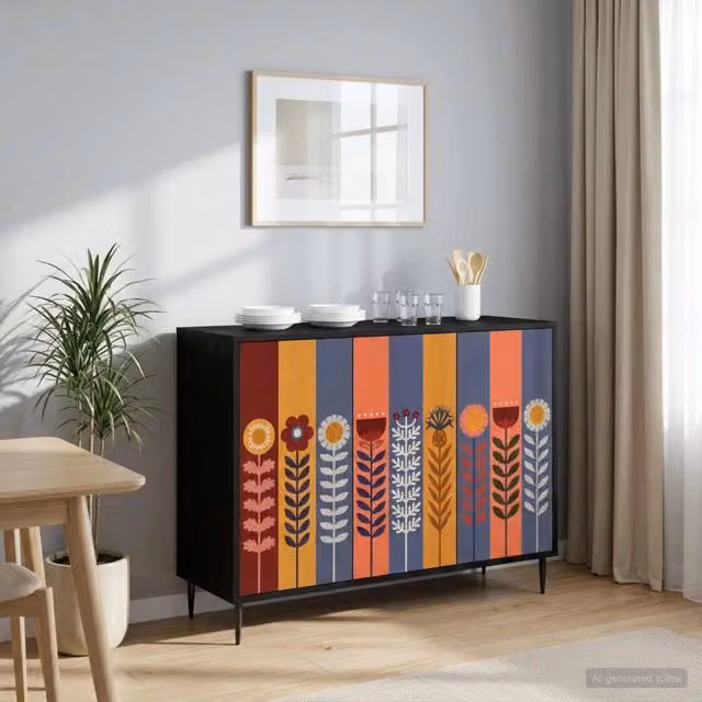 Credenza moderna vidaXL in MDF Rovere Nero e Marrone L: 102 cm, P: 33 cm, H: 76 cm