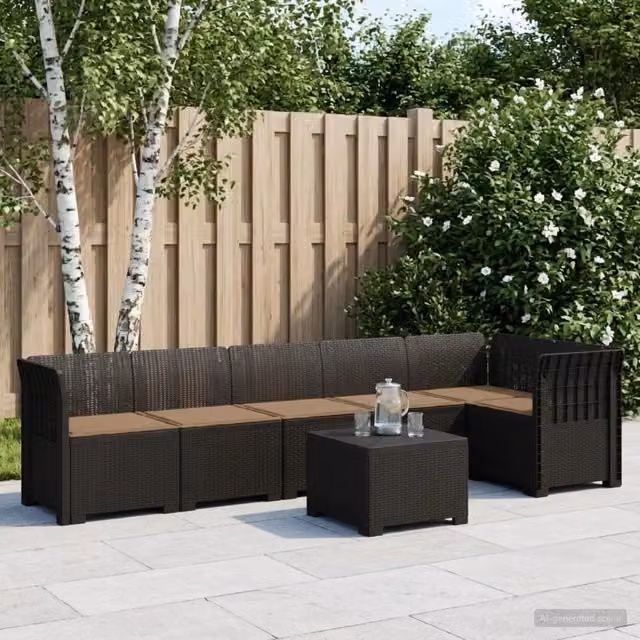 Divano da Giardino 6 Posti con Cuscini Aspetto Rattan PP 3444108