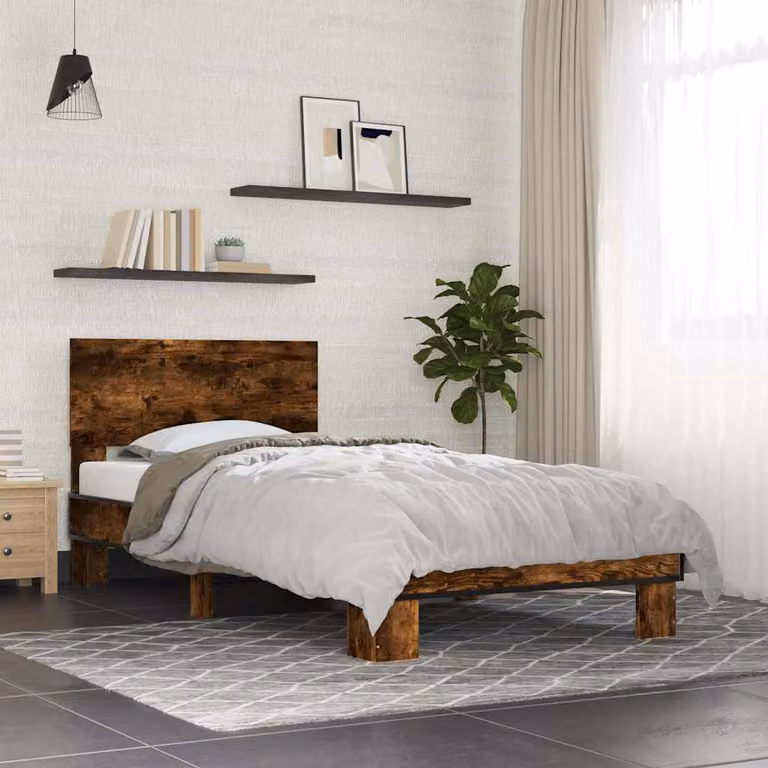 vidaXL Giroletto in Rovere Fumo con Doghe in Legno e Metallo, L/P: 90 x 200 cm